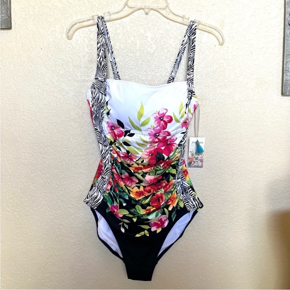 Johnny Was Fay Floral Ruched One Piece Swimsuit - Picture 9 of 14